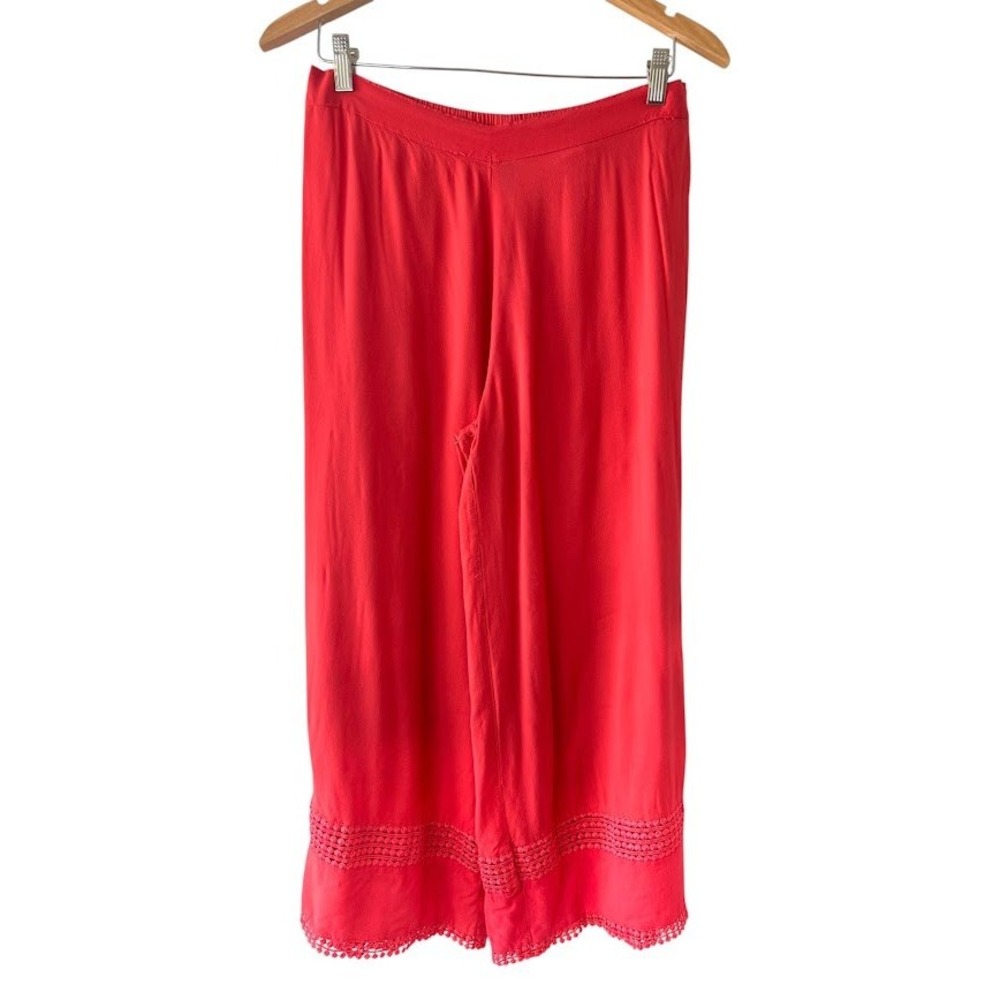 Srishti Coral Lace Hem Palazzo Pants XL Boho Summer Beach Festival Wide Leg